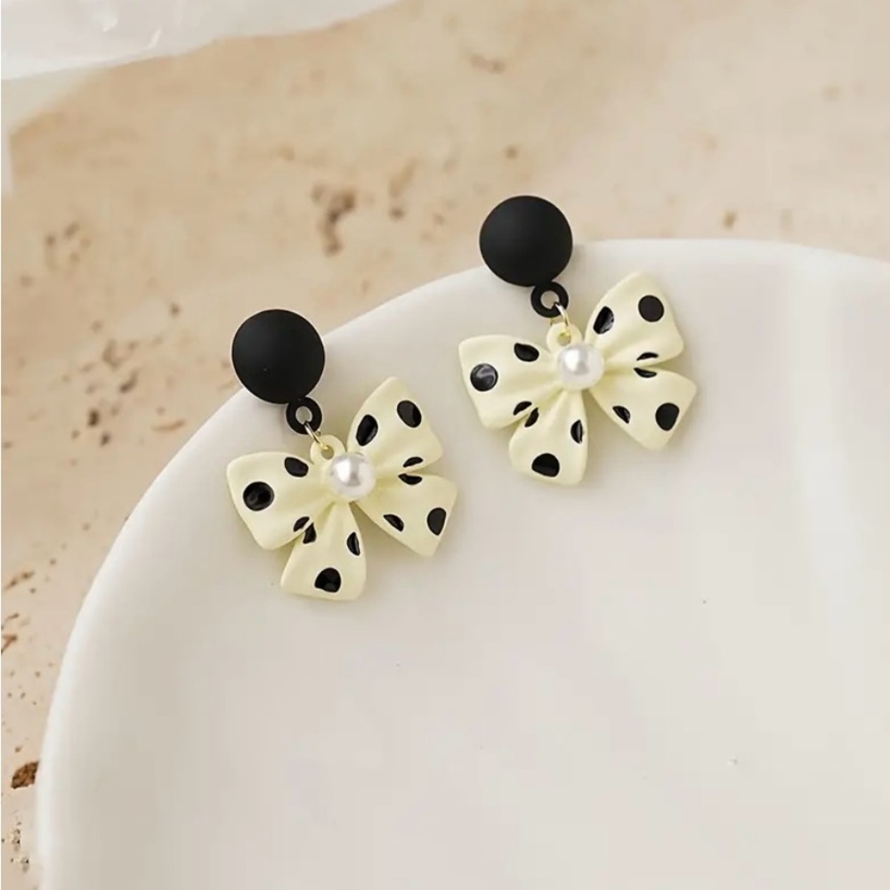 NEW Retro polka dot bow earrings coquette bow jewelry bow drop dangle earrings